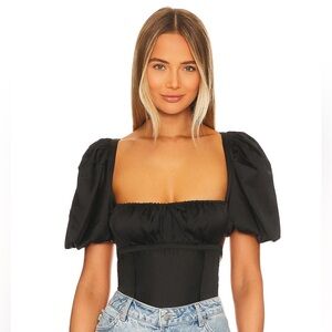 For Love And Lemons Black Puff Sleeve Dany Bodysuit
